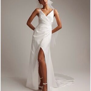 New ASOS Bridal Sz 8 Constance Satin Wrap Front Cami Wedding Dress Gown Train